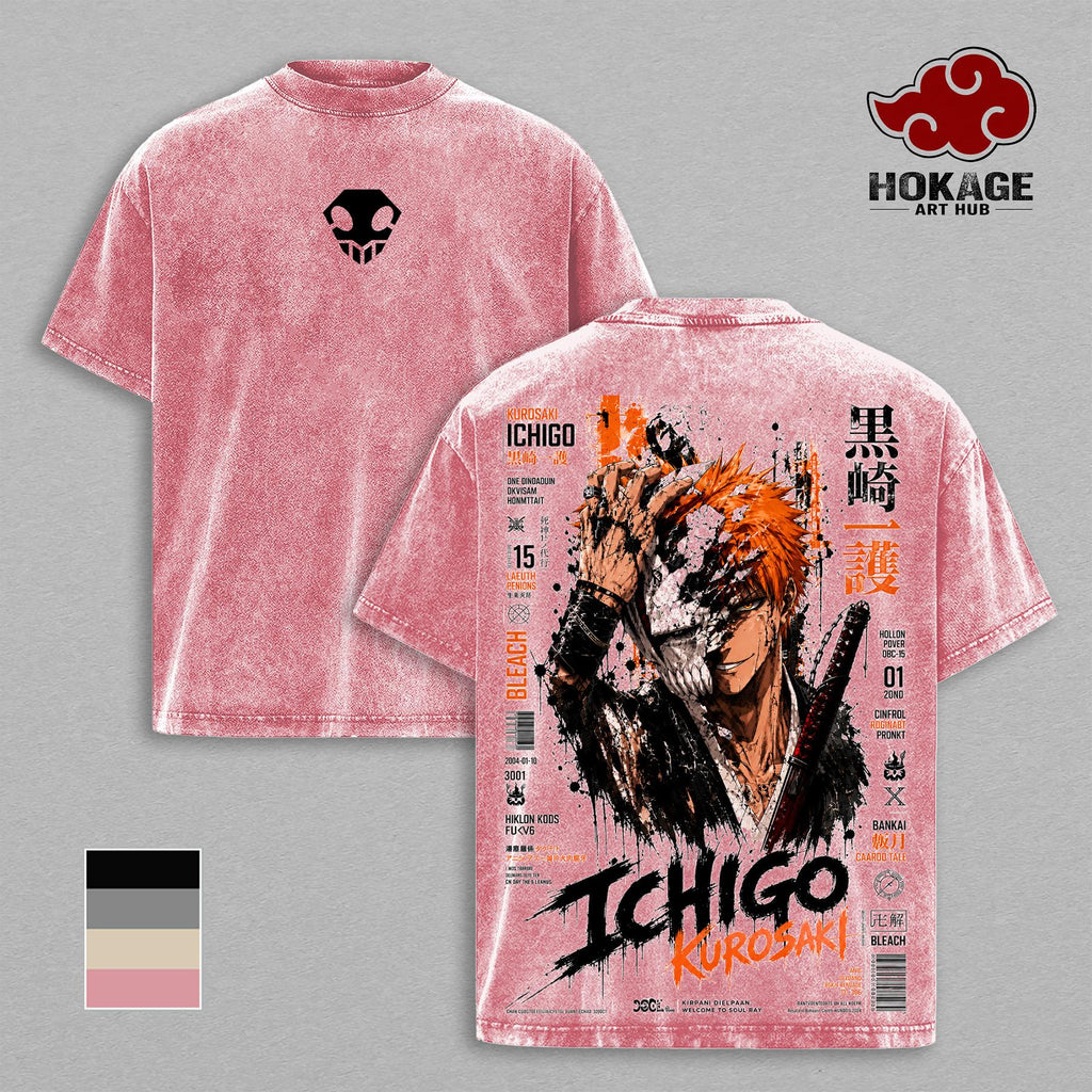 Ichigo Bleach Hollow Mask Anime Double Printed Vintage Washed Tee