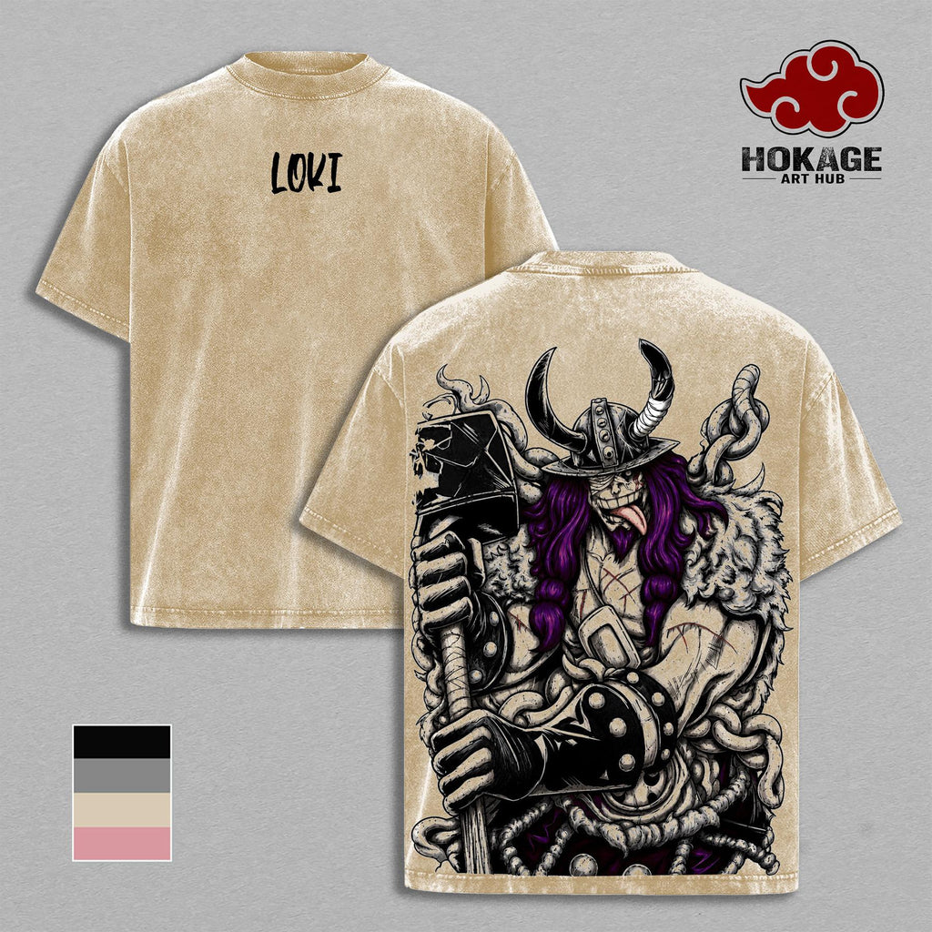 Loki One Piecee Elbaf Giant Prince Anime Vintage Washed Tee