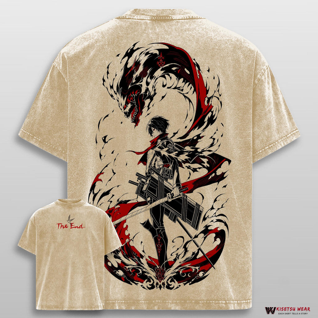 Mikasa Ackerman T Shirt – AOT Anime Tee, Vintage Washed Oversized Streetwear