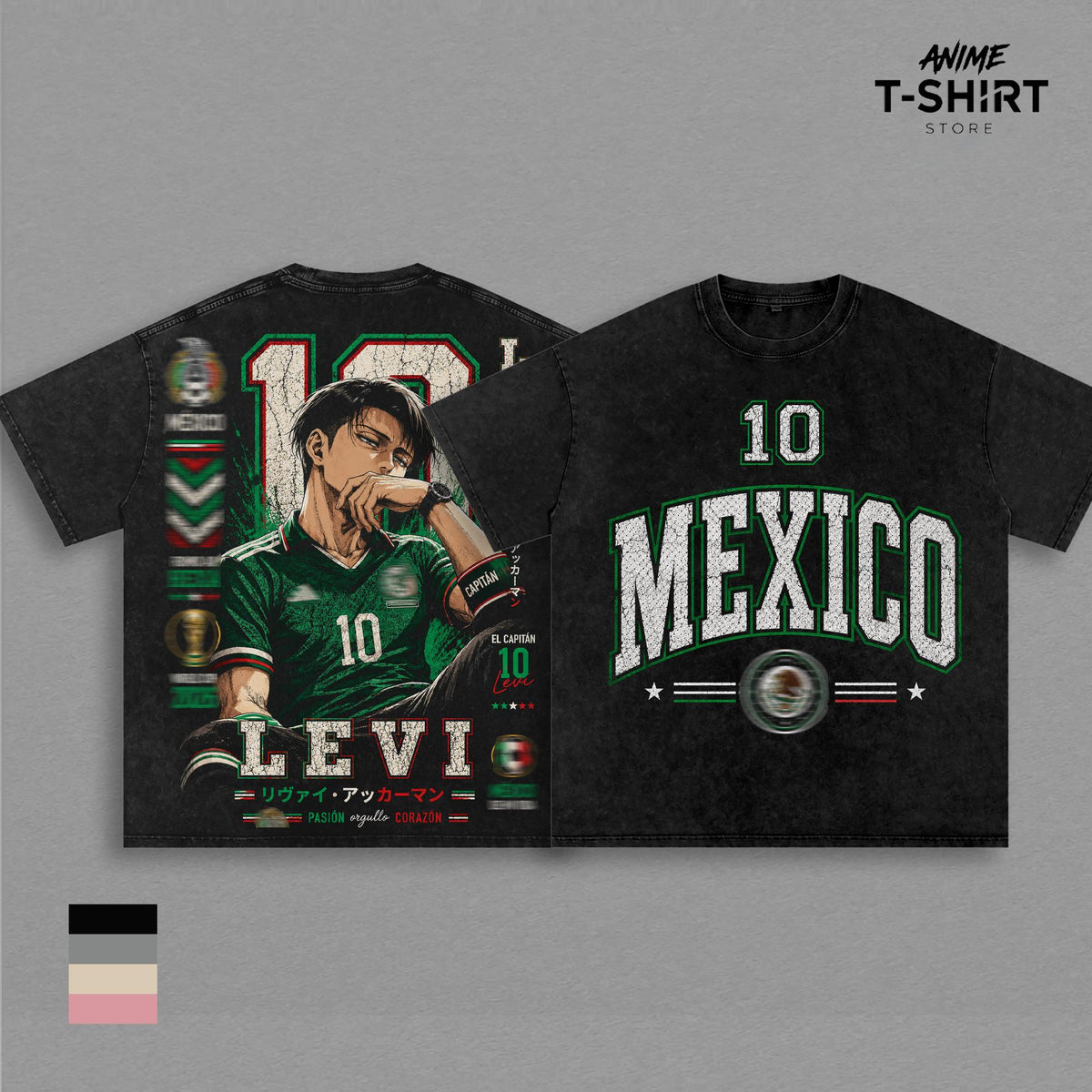 Mexico Levi Ackerman Anime Soccer T Shirt, Attack on Titan Vintage Wash Graphic Tee, World Football Tour 2026 Streetwear, Futbol Fan Apparel