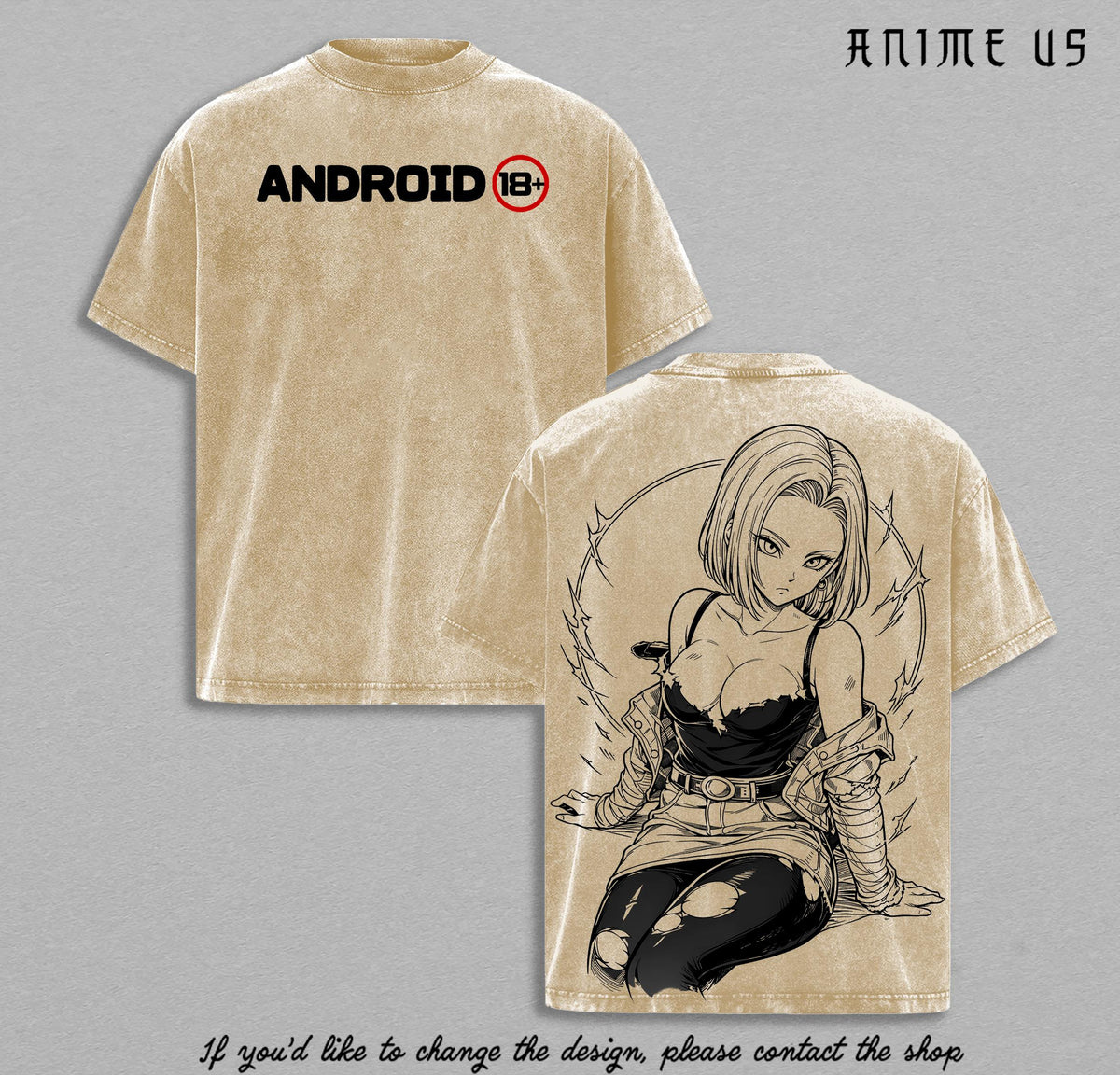 Android 18 DBZ Shirt Vintage Washed Tee | DBZ Anime Streetwear Graphic T-Shirt | Manga Oversized Shirt for Men Women