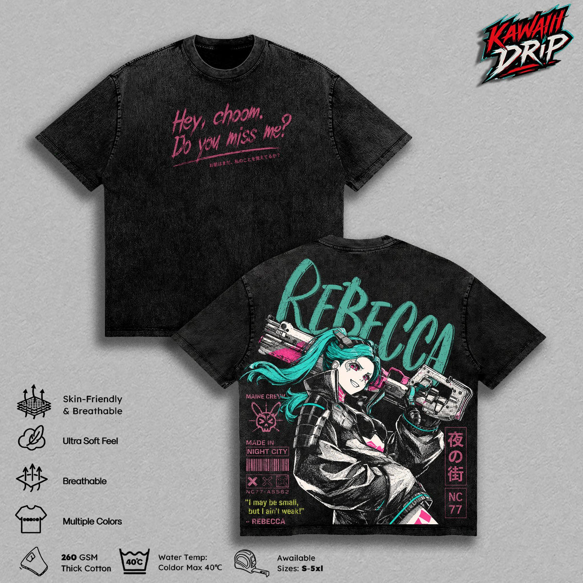 Rebecca Cyberpunk Edgerunners Anime Vintage Washed Tee