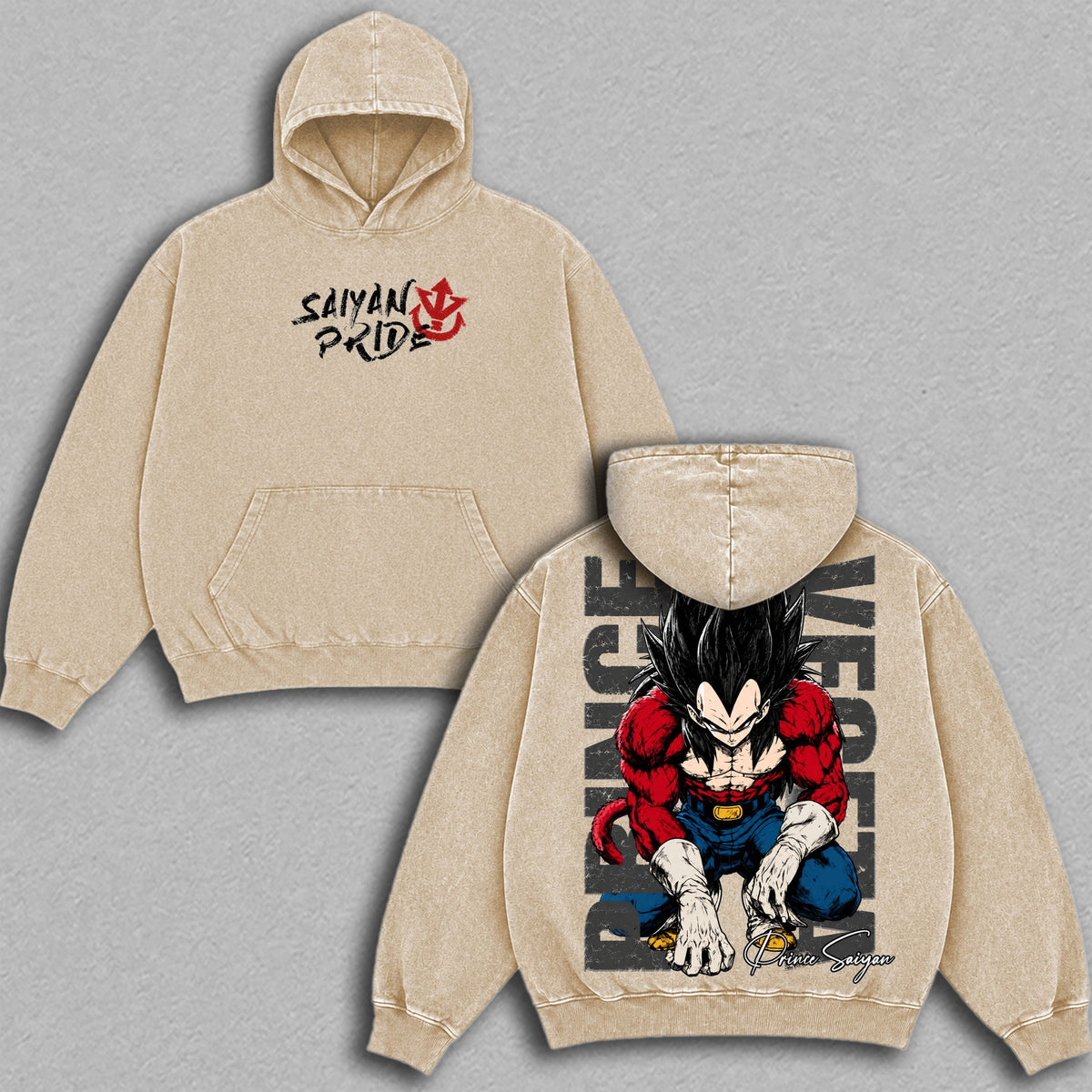 SSJ4 Vegeta Saiyan Pride Dragon Ball vintage washed hoodie - Apricot