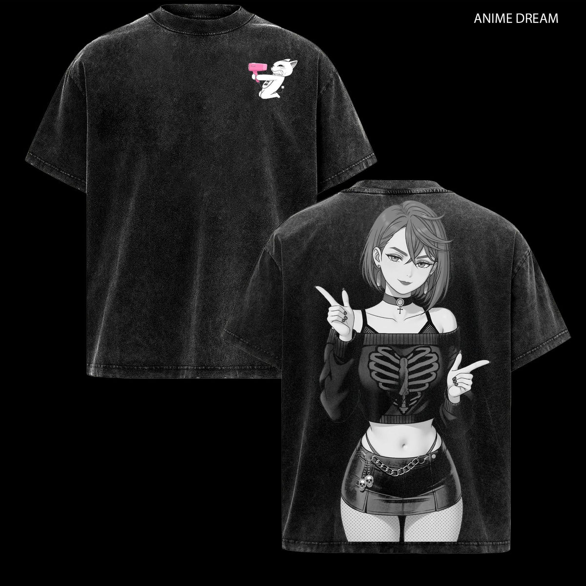 Dandadan Momo Ayase Anime Double Printed Vintage Washed Tee Unisex Oversize Heavyweight Cotton T-shirt for Anime Fans and Lovers