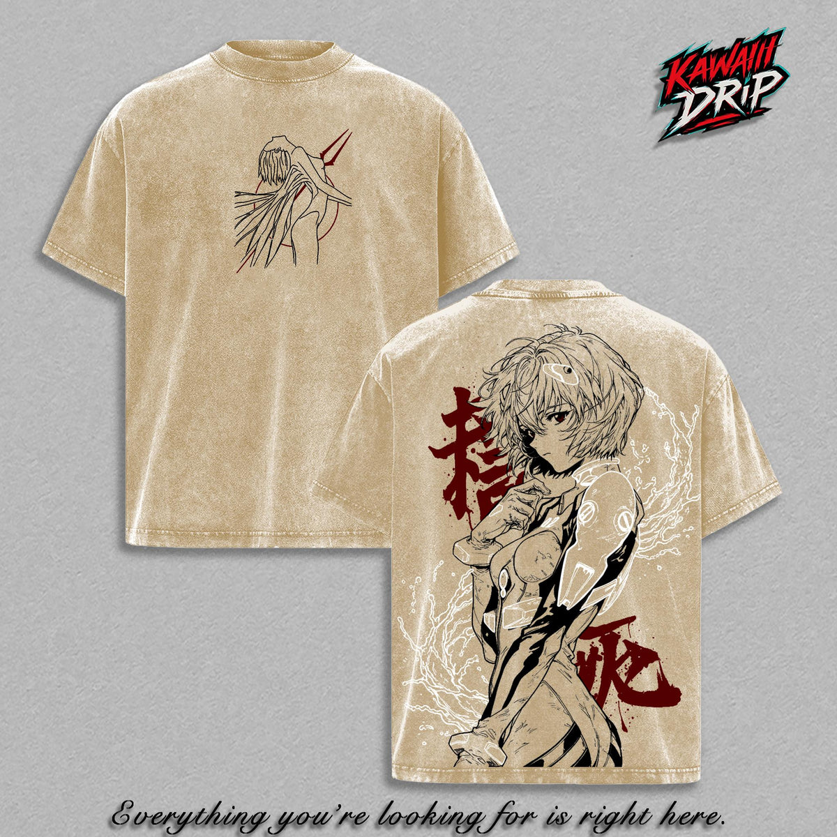 Rei Ayanami Evangelion Back Print Anime Vintage Washed Tee