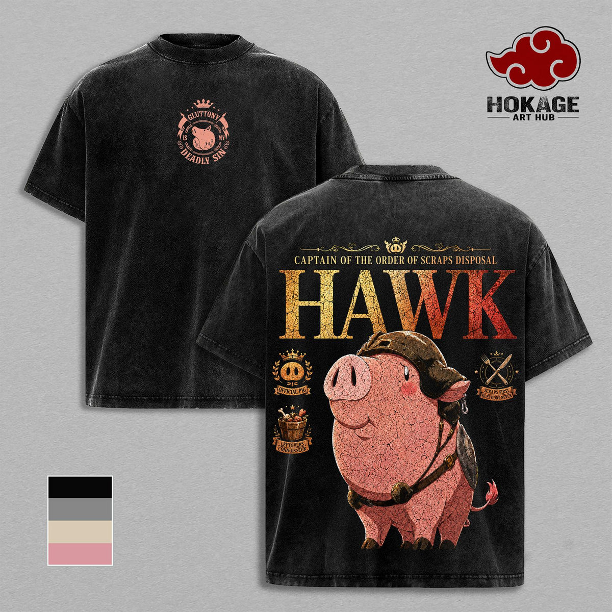 Hawk 7DS Seven Deadly Sins Gluttony Pig Anime Vintage Washed Tee