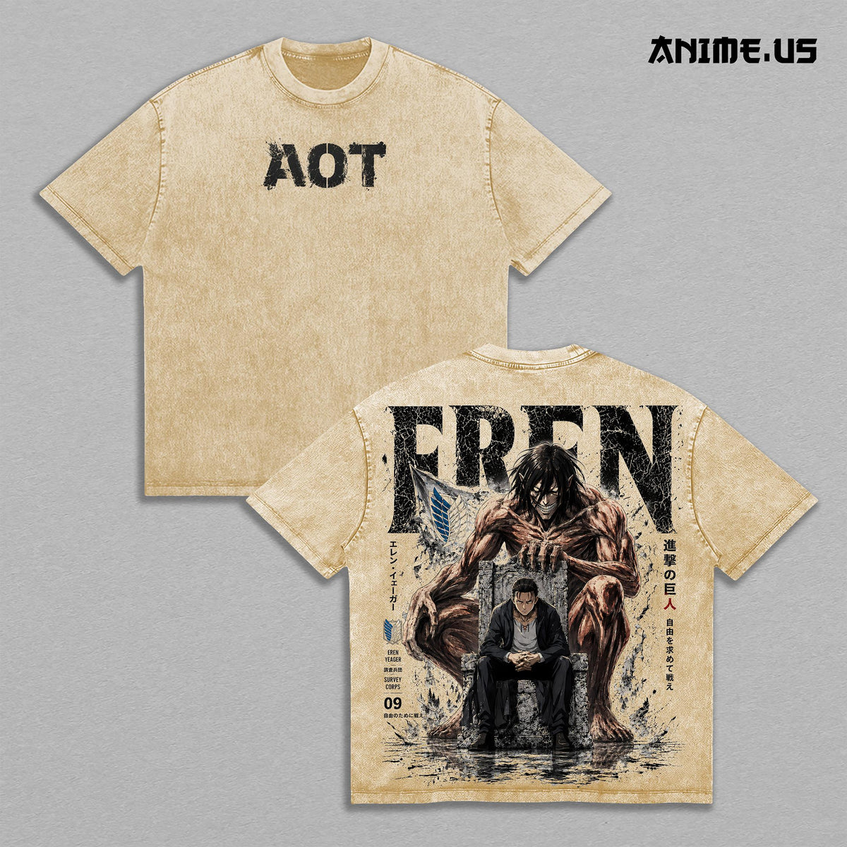 Eren Yeager Attack Titan Final Battle Anime Vintage Washed Tee