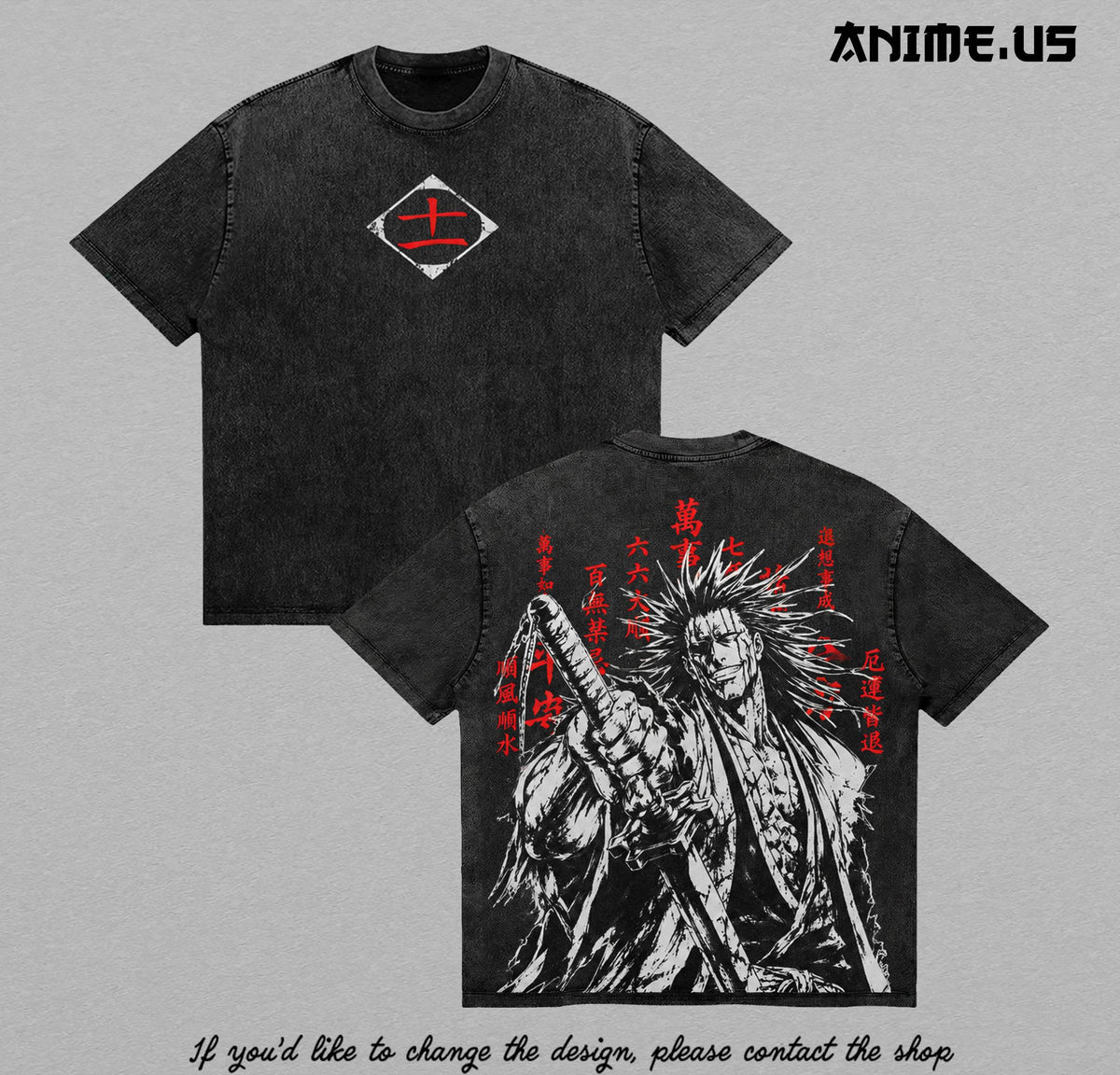 Kenpachi Zaraki Bleach Thousand-Year Blood War Vintage Washed Tee, Soul Reaper Captain Anime Graphic Oversized Heavyweight Cotton Shirt