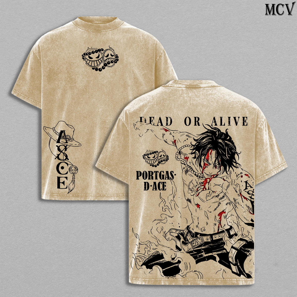 ACE Vintage Tee – Anime T-Shirt & Hoodie, Double Printed Oversize Lightweight Acid Washed Tee, Graphic Tee, Anime Merch, Outfits Men