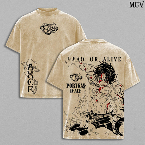 ACE Vintage Tee – Anime T-Shirt & Hoodie, Double Printed Oversize Lightweight Acid Washed Tee, Graphic Tee, Anime Merch, Outfits Men