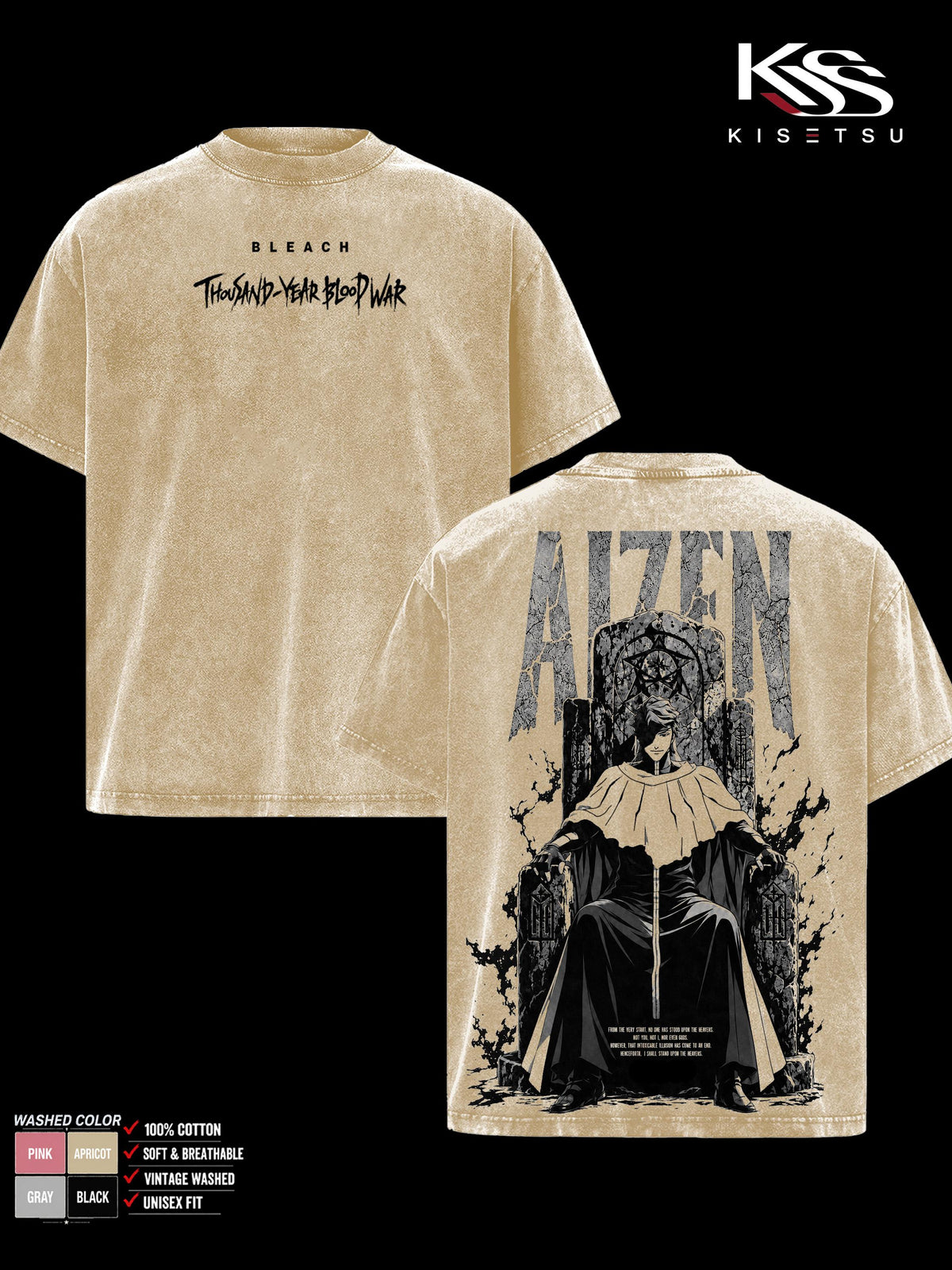 Sosuke Aizen Bleach TYBW Throne Anime Vintage Washed Tee