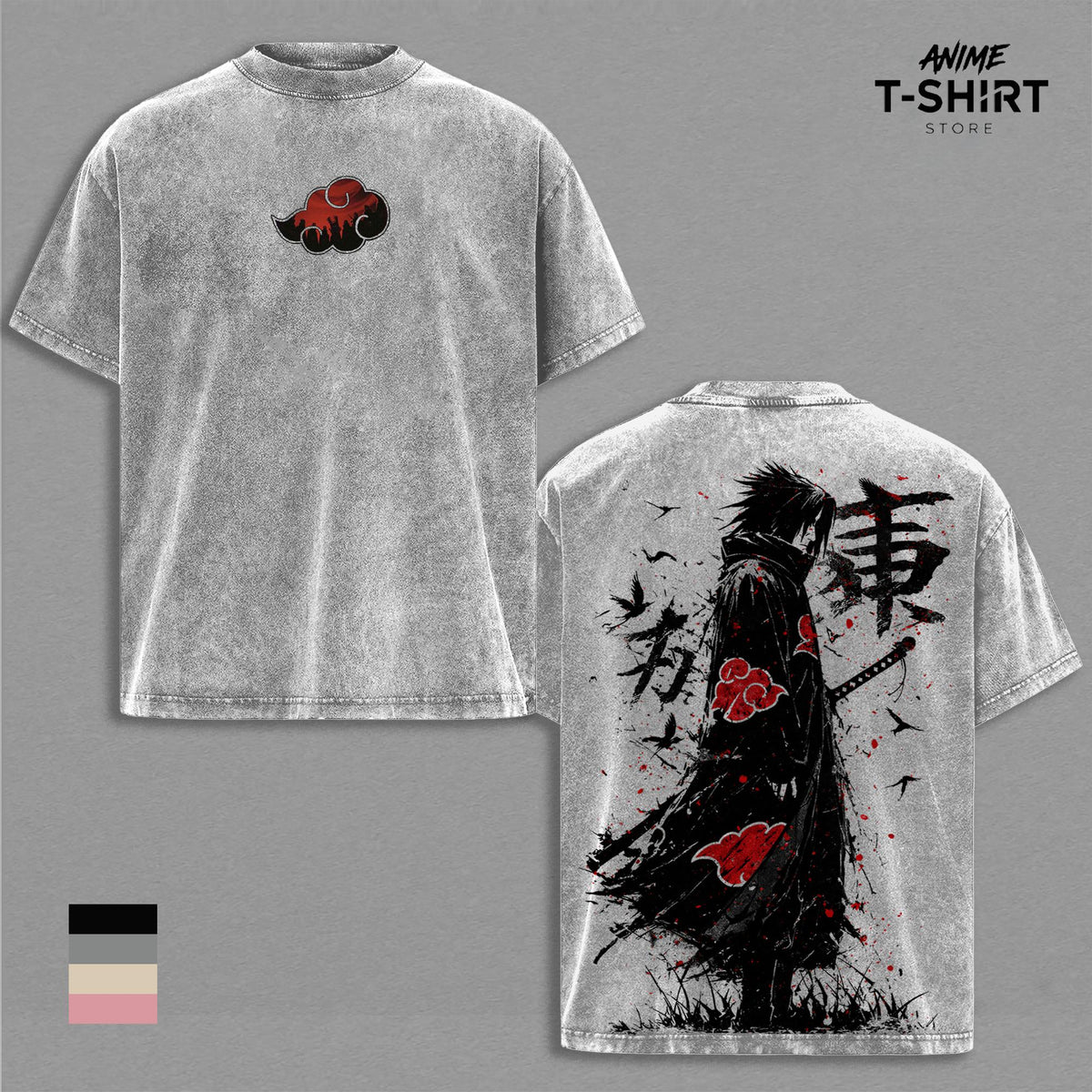 Sasuke Naruto Anime Double Printed Vintage Washed Tee