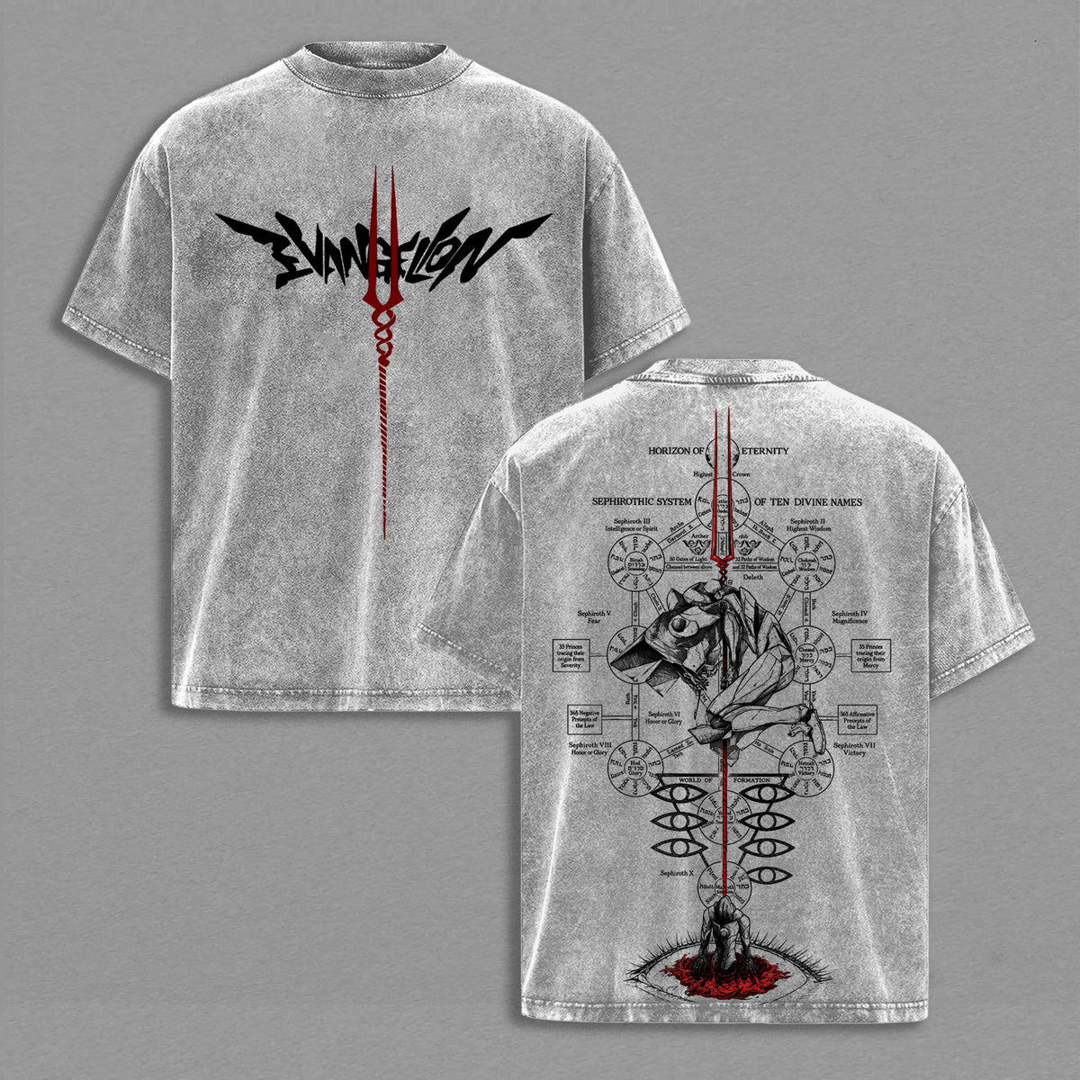 Evangelion EVA Anime Graphic Tee Vintage Acid Wash Shirt Sephyrothic System Mecha Streetwear Unisex Anime Fan Gift
