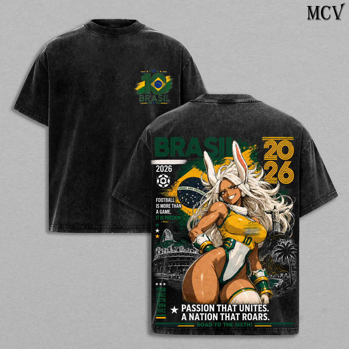 Mirko My Hero Academia Brasill World Football 2026 Anime Vintage Washed Tee