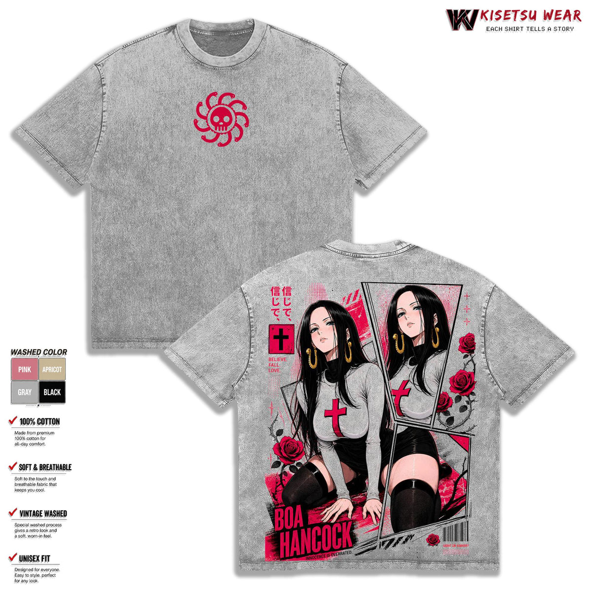 Boa Hancock One Piece Pirate Empress Anime Vintage Washed Tee