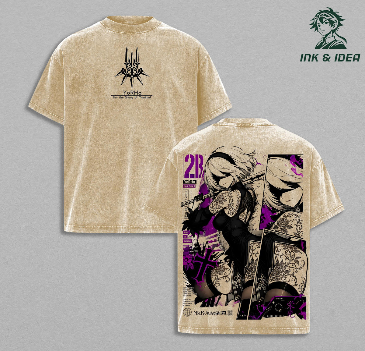 2B NieR Automata YoRHa No.2 Type B Anime Vintage Washed Tee