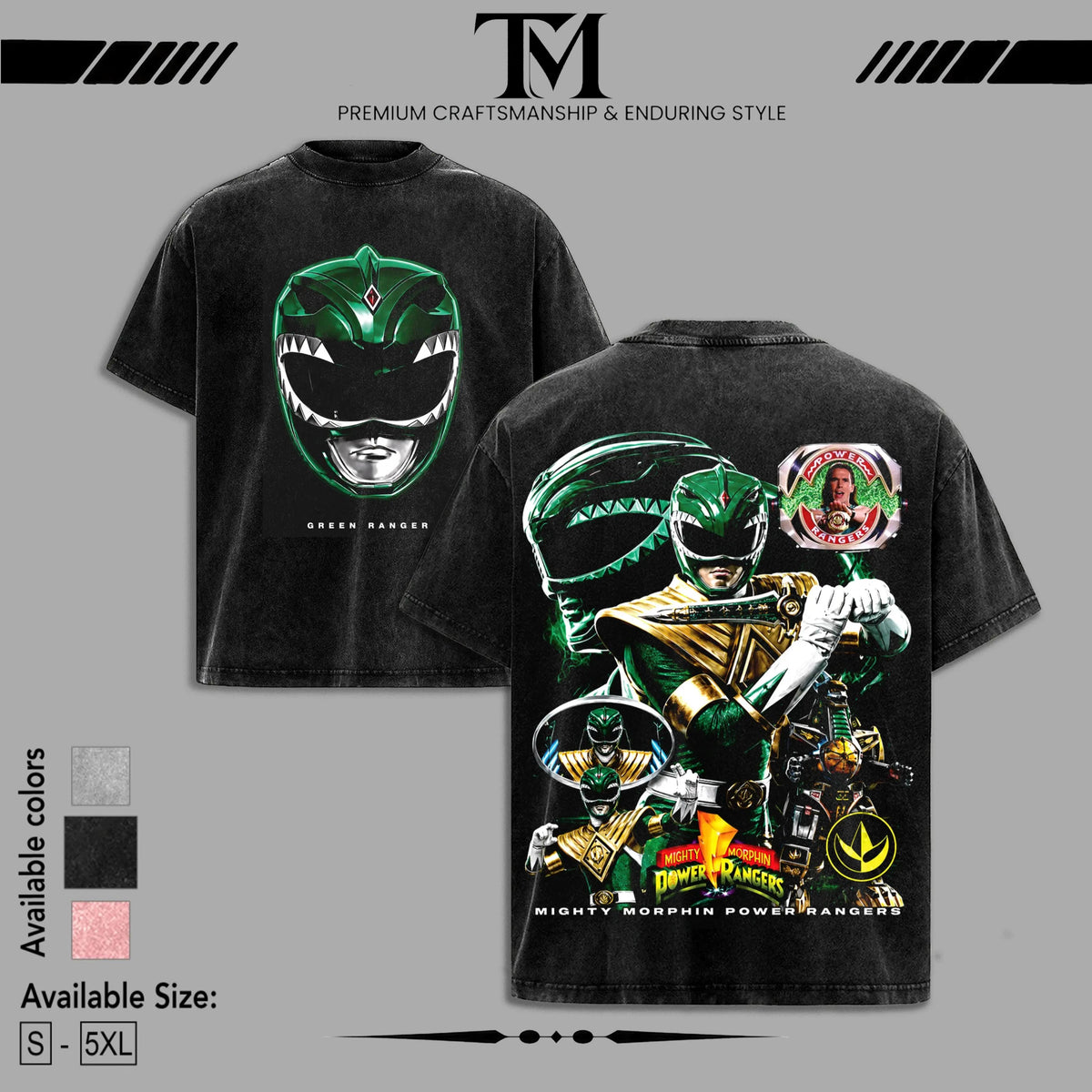 Green Ranger Mighty Morphin Power Rangers Vintage Washed Tee