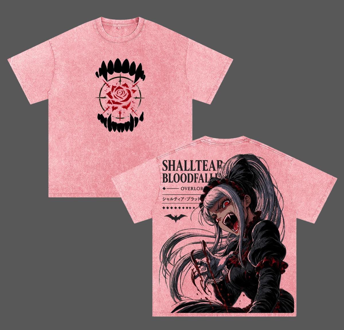 Shalltear Bloodfallen Overlord Anime Double Printed Vintage Washed Tee Unisex Oversize Heavyweight Cotton T-shirt for Anime Fans and Lovers