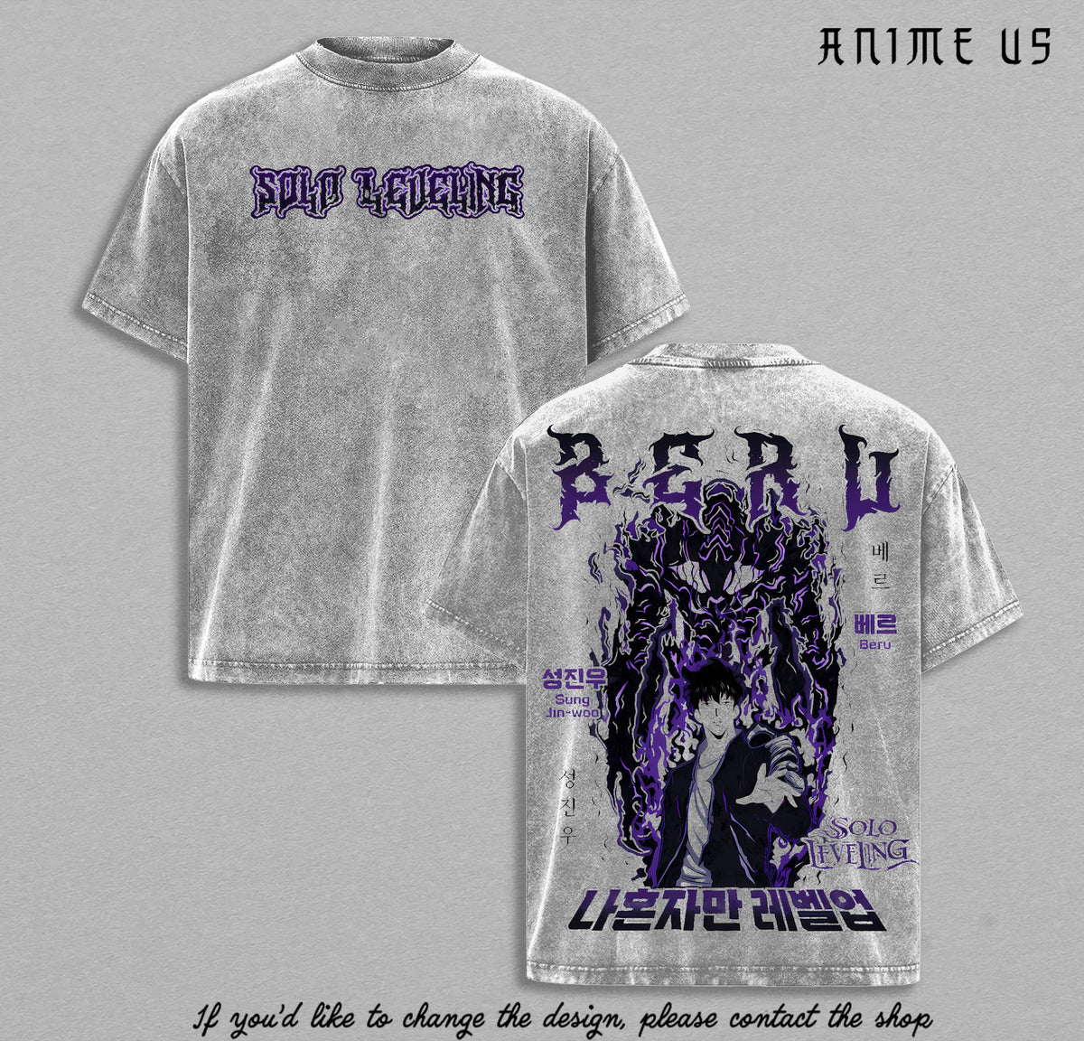 Sung Jin Woo x Beru Dark Power Solo Leveling Shadow Monarch Anime Tee Aesthetic Streetwear Vintage Washed Graphic Shirt Unisex Oversized