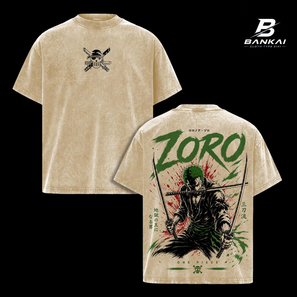 Roronoa Zoro One Piece Three Sword Style Anime Vintage Washed Tee