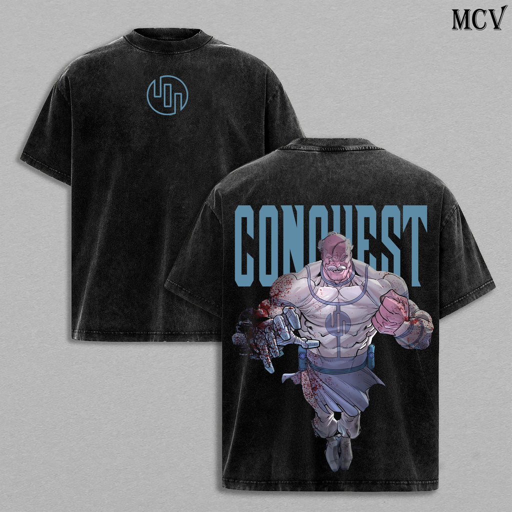 Conquest Invincible Anime Double Printed Vintage Washed Tee