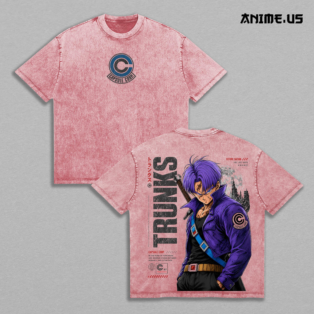 Future Trunks Capsule Corp Anime Washed Tee DBZ Inspired Oversized Heavy Cotton Shirt Manga Streetwear Gift for Anime Lovers