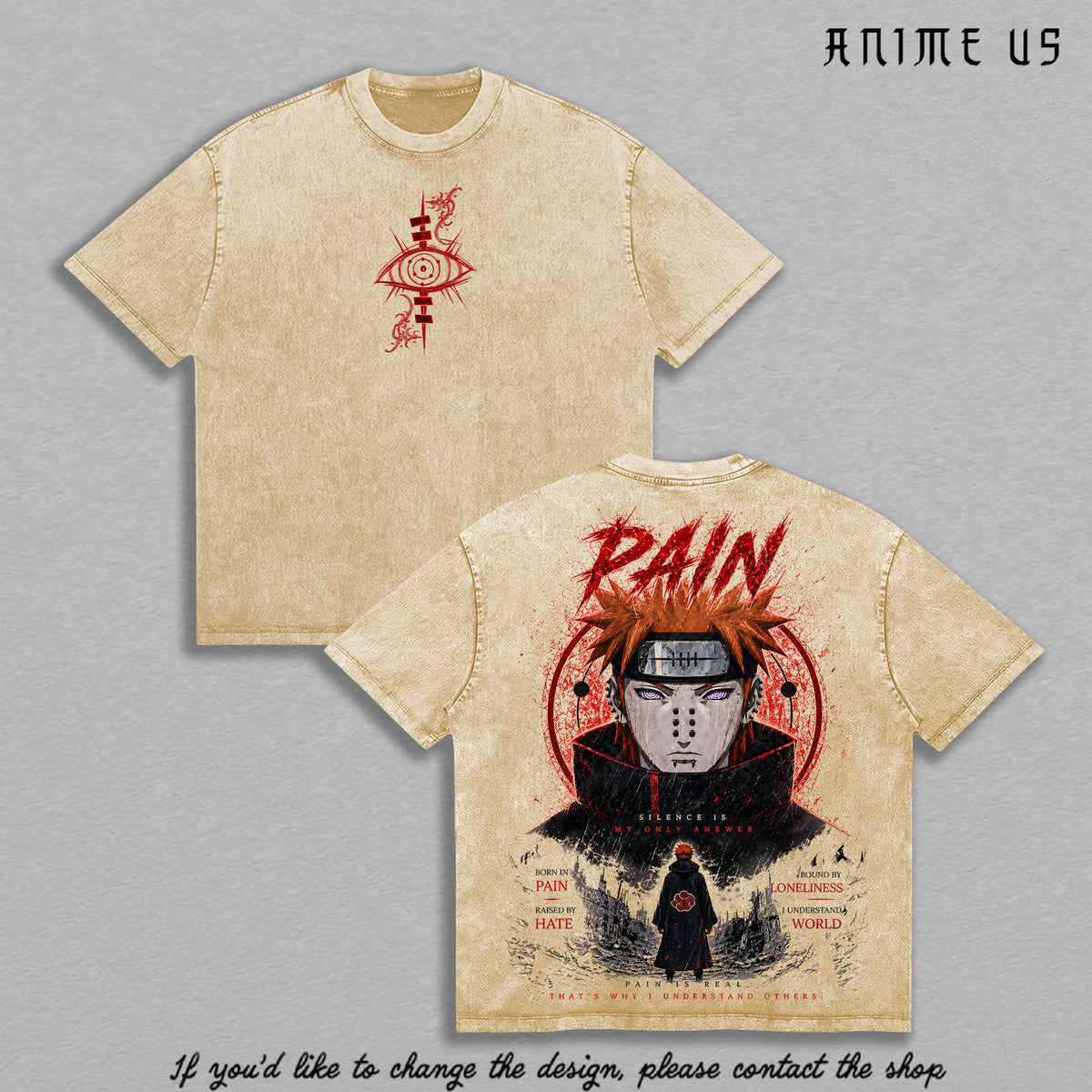 Pain Rinnegan Naruto Shippuden Akatsuki Anime Vintage Washed Tee
