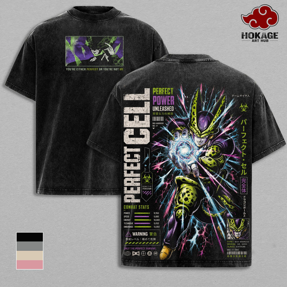 Perfect Cell DBZ Vintage Washed T-Shirt Bio Android Anime Graphic Tee Perfect Power Streetwear Oversized Shirt Gift for DBZ Fans