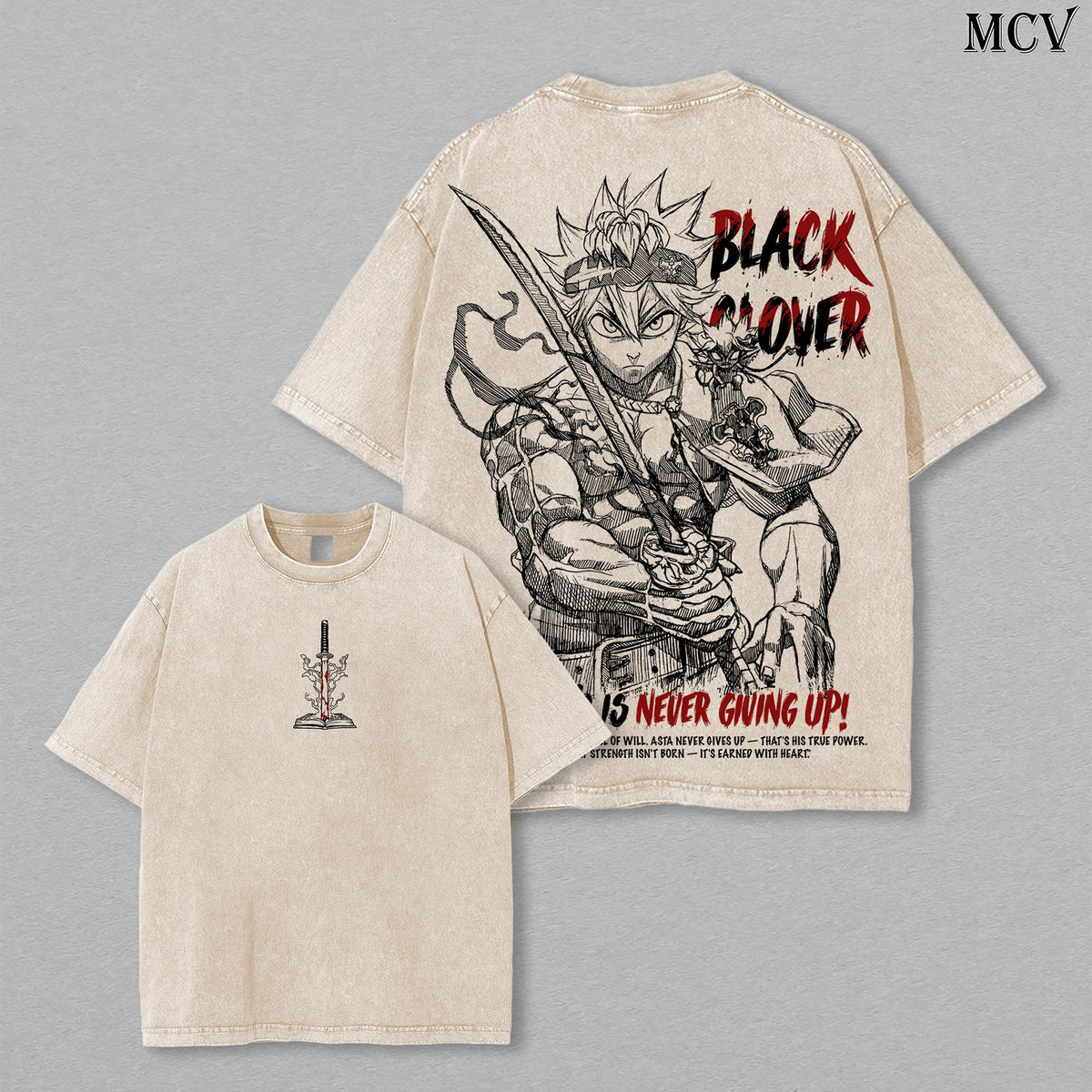 Asta T-Shirt – Black Clover Oversized Vintage Anime Tee Double Printed Lightweight Acid Washed Unisex Streetwear, Perfect Gift for Anime Lovers