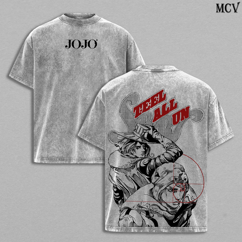 Johnny Joestar x Gyro Zeppeli Steel Ball Run Anime Vintage Washed Tee