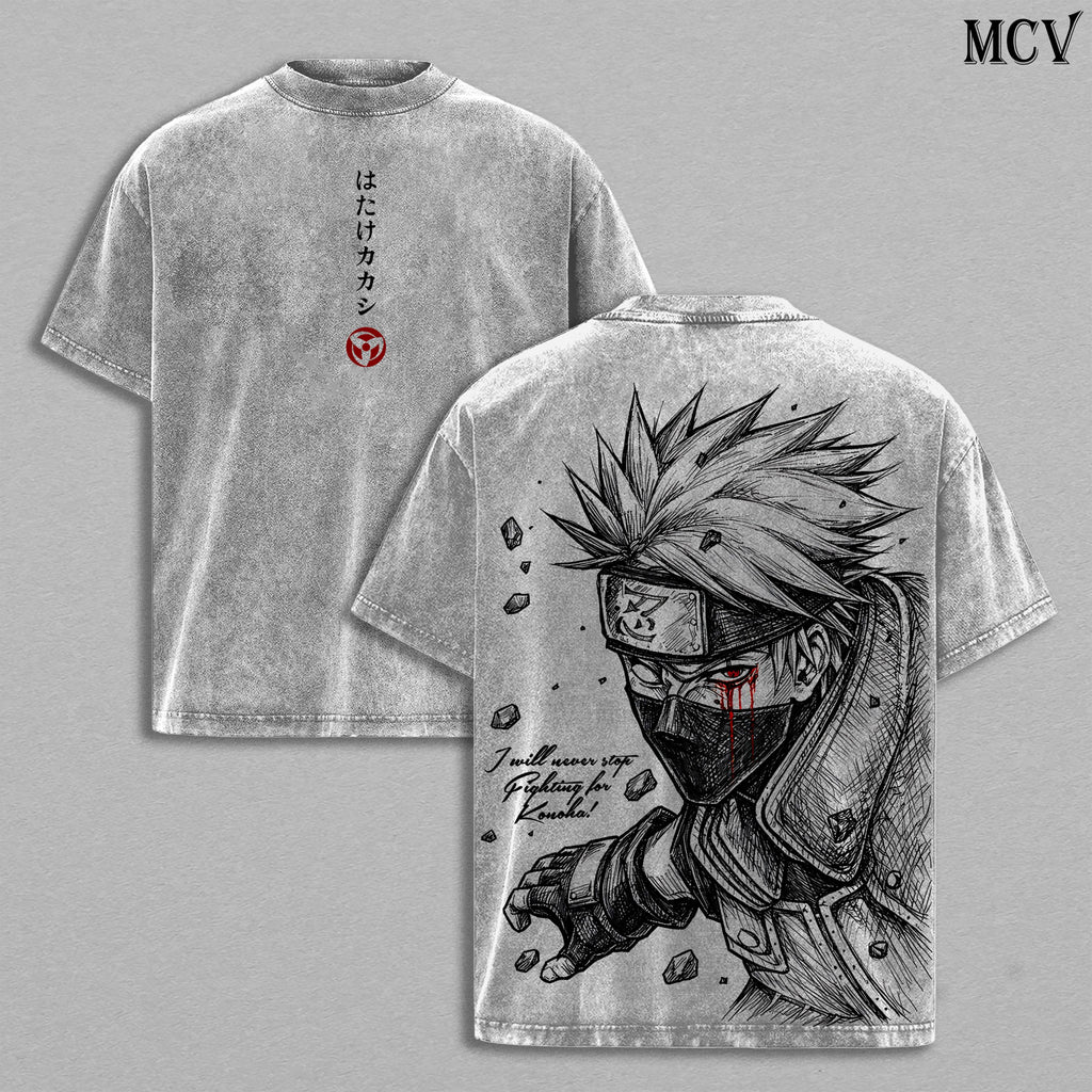 Kakashi Hatake Naruto Copy Ninja Anime Vintage Washed Tee