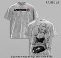 Android 18 DBZ Shirt Vintage Washed Tee | DBZ Anime Streetwear Graphic T-Shirt | Manga Oversized Shirt for Men Women
