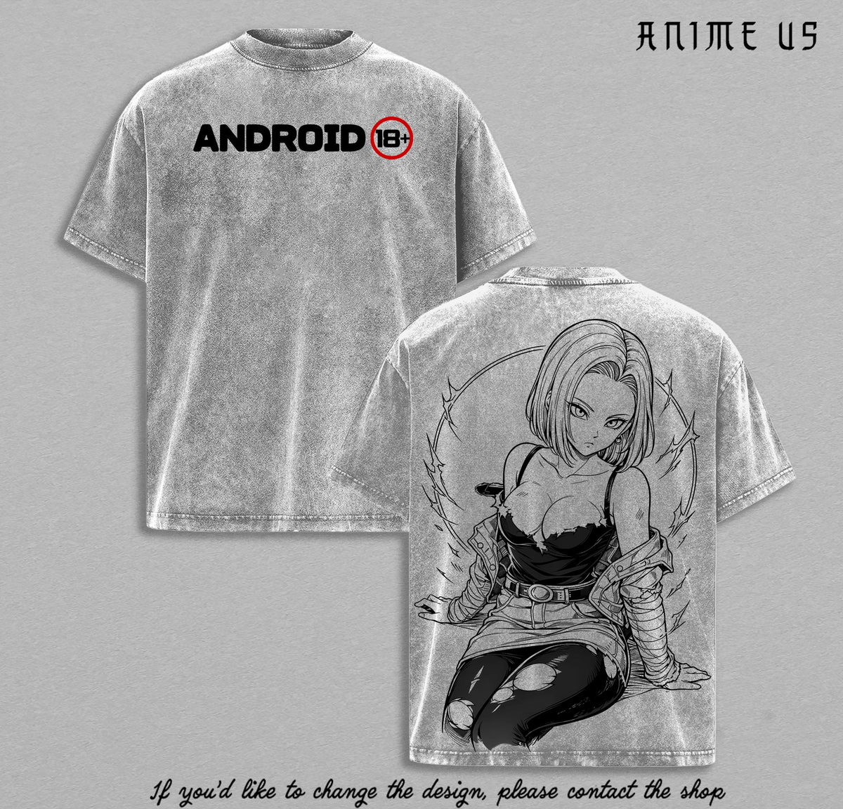 Android 18 DBZ Shirt Vintage Washed Tee | DBZ Anime Streetwear Graphic T-Shirt | Manga Oversized Shirt for Men Women