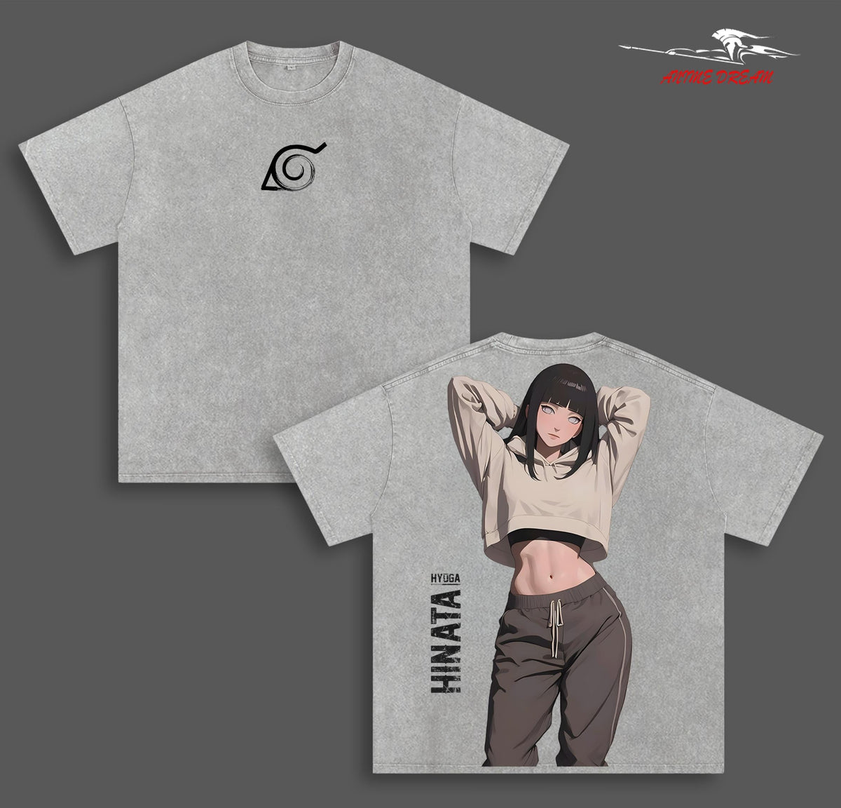 Hinata Hyuga Naruto Anime Double Printed Vintage Washed Tee Unisex Oversize Anime Manga Washed Heavyweight Cotton T-shirt