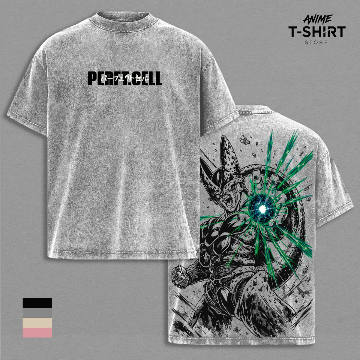 Perfect Cell DBZ T-Shirt - Perfect Cell Graphic Oversized Vintage Tee, DBZ Perfect Form Anime Merch, Washed Black Cotton Unisex