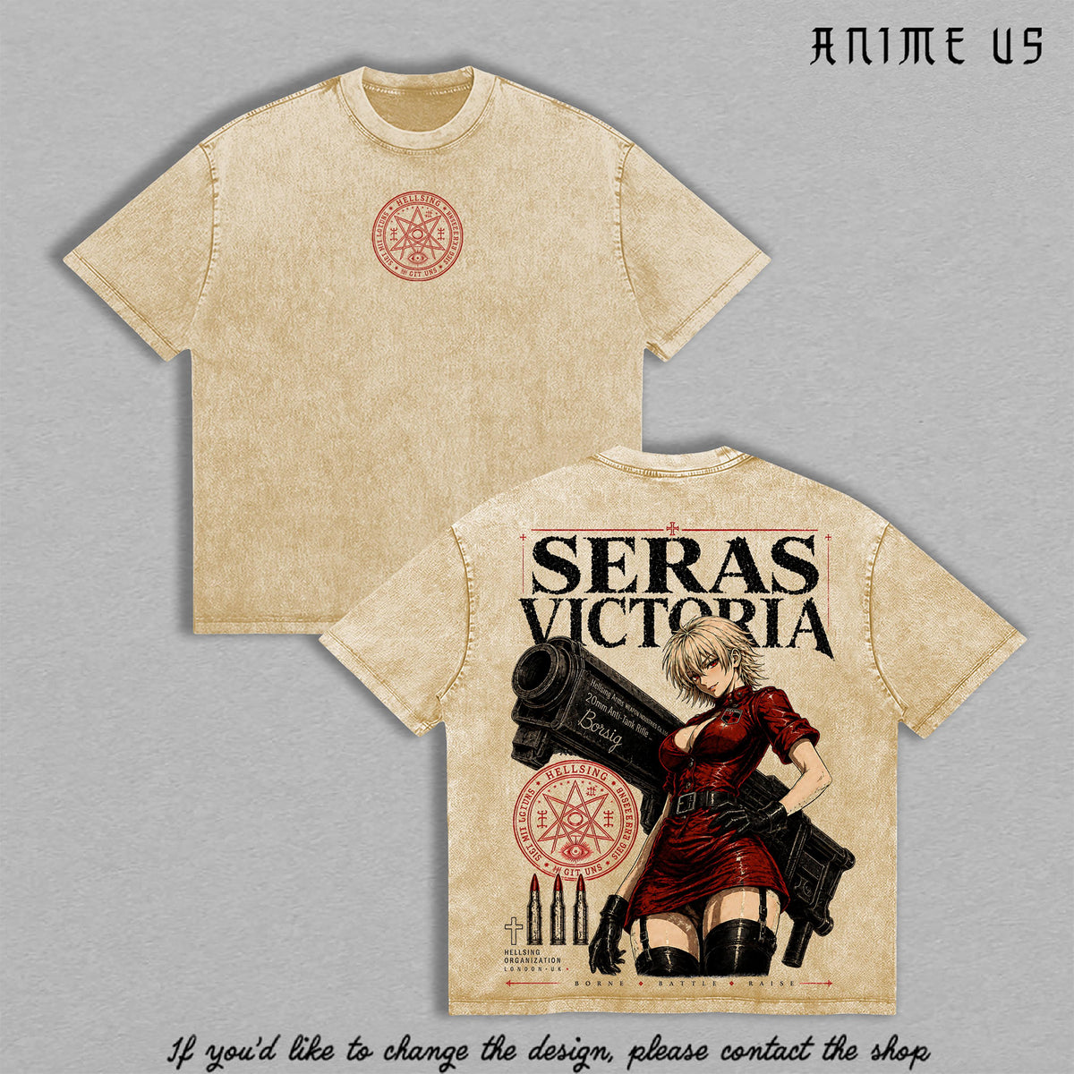 Limited Seras Victoria - Alucard Hellsing Hand Signs Anime Double Printed Oversize Lightweight Acid Washed Tee, Gift For anime lover