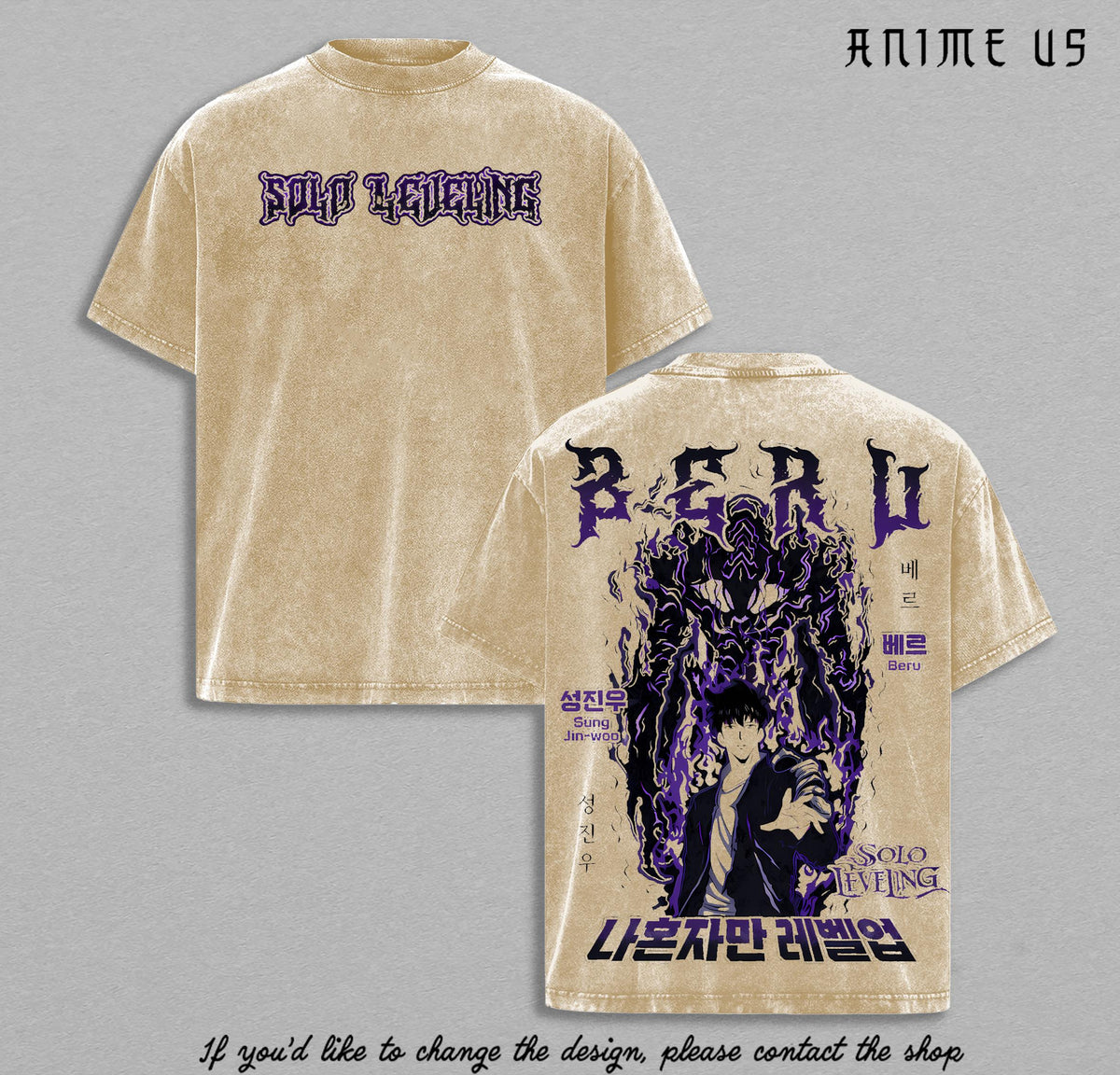 Sung Jin Woo x Beru Dark Power Solo Leveling Shadow Monarch Anime Tee Aesthetic Streetwear Vintage Washed Graphic Shirt Unisex Oversized