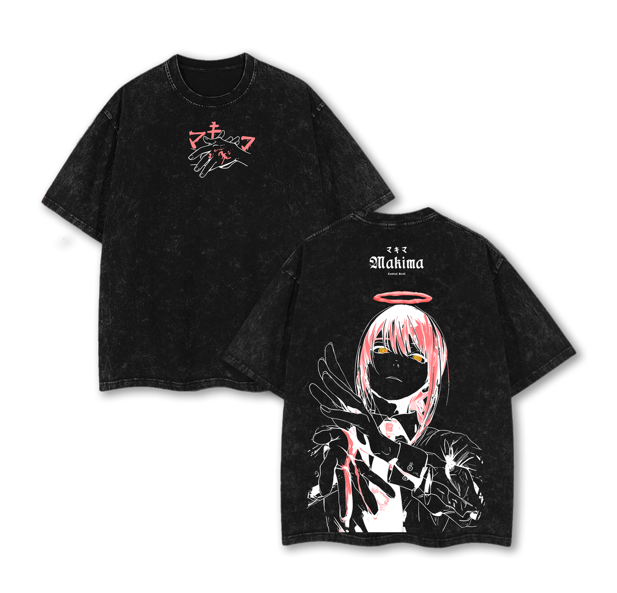 Makima Chainsaw Man Washed T-Shirt – Double Sided Vintage Anime Streetwear Tee