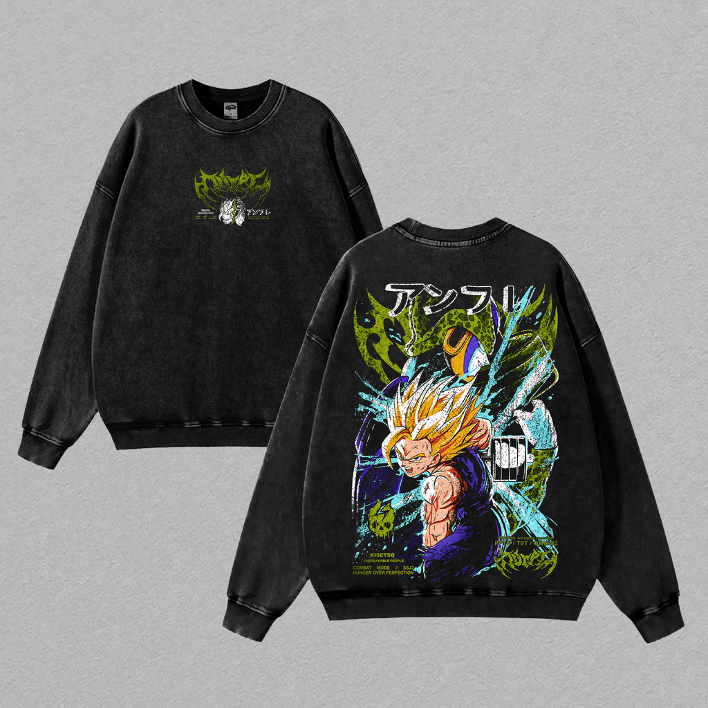 Gohan SSJ2 Gym Pump Cover DBZ Graphic Tee Oversized Washed Anime Workout Shirt Casual Top