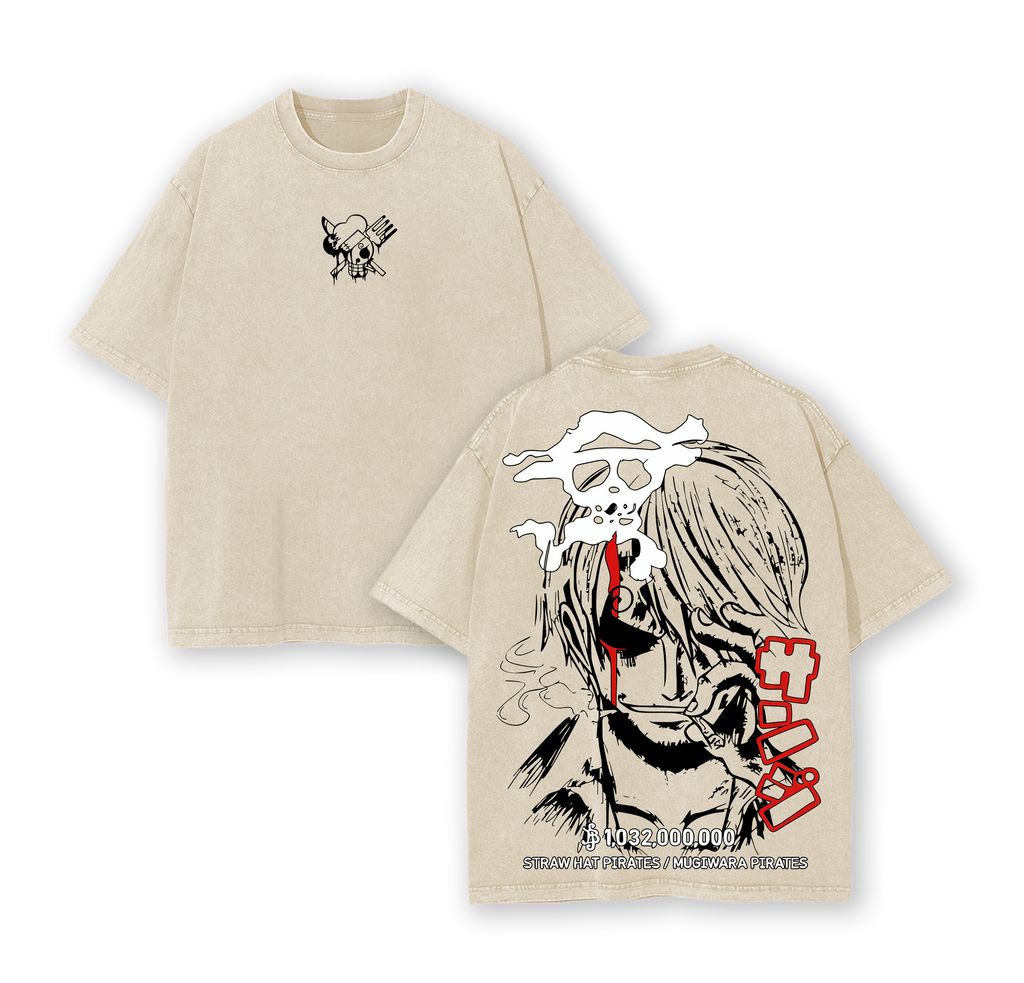 Sanji Vintage Washed Oversized T-Shirt – One Piece Sanji Wanted Bounty Graphic Tee