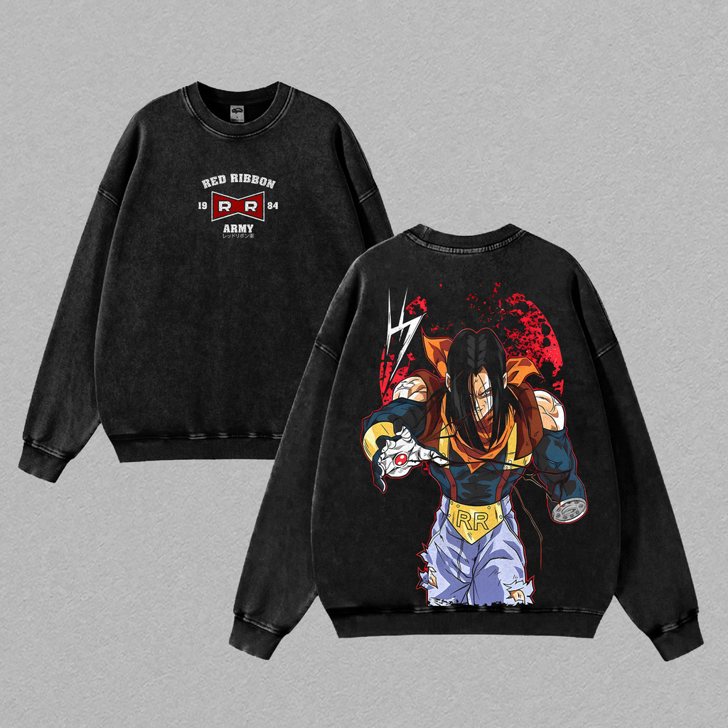 Android 17 - DBZ Vintage Washed Shirt Heavy Cotton Oversized Graphic Tee Streetwear Anime DBZ Shirt Gift for Anime Lovers DBZ Fans