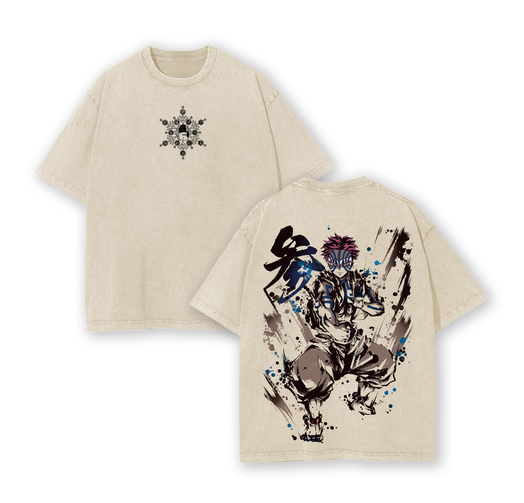 Akaza Upper Rank 3 Graphic Tee, Vintage Washed Oversized Shirt, Manga Villain Demon Slayer Cotton T-Shirt