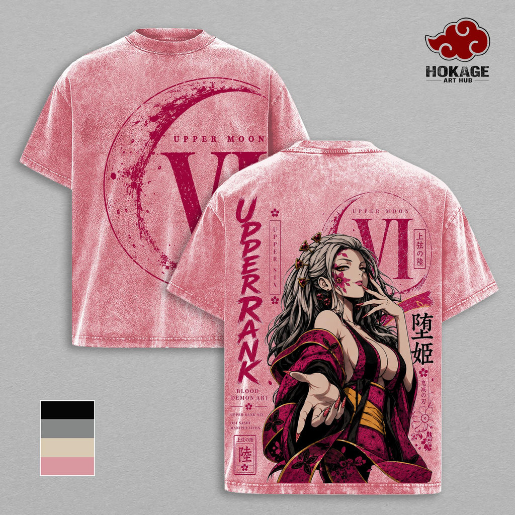 Daki Demon Slayer Upper Moon Six Anime Vintage Washed Tee