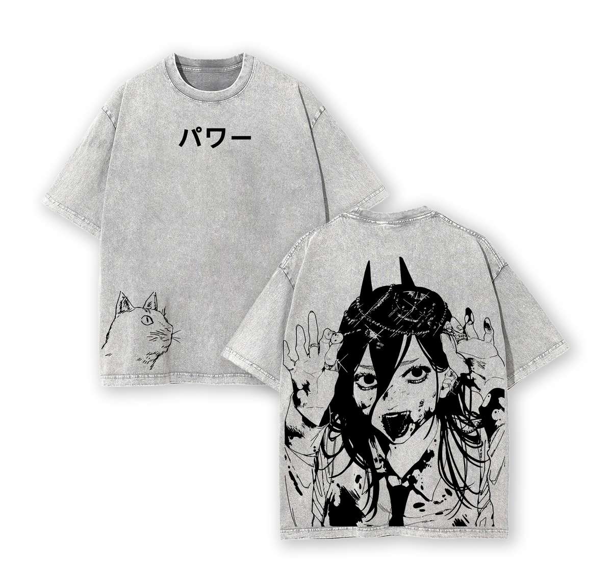 Power Chainsaw Man T-Shirt – Bloody Queen Vintage Washed Oversized Heavy Cotton Tee