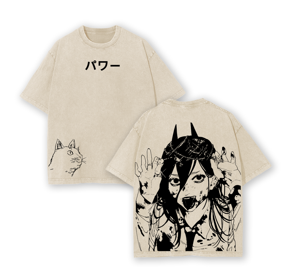 Power Chainsaw Man T-Shirt – Bloody Queen Vintage Washed Oversized Heavy Cotton Tee