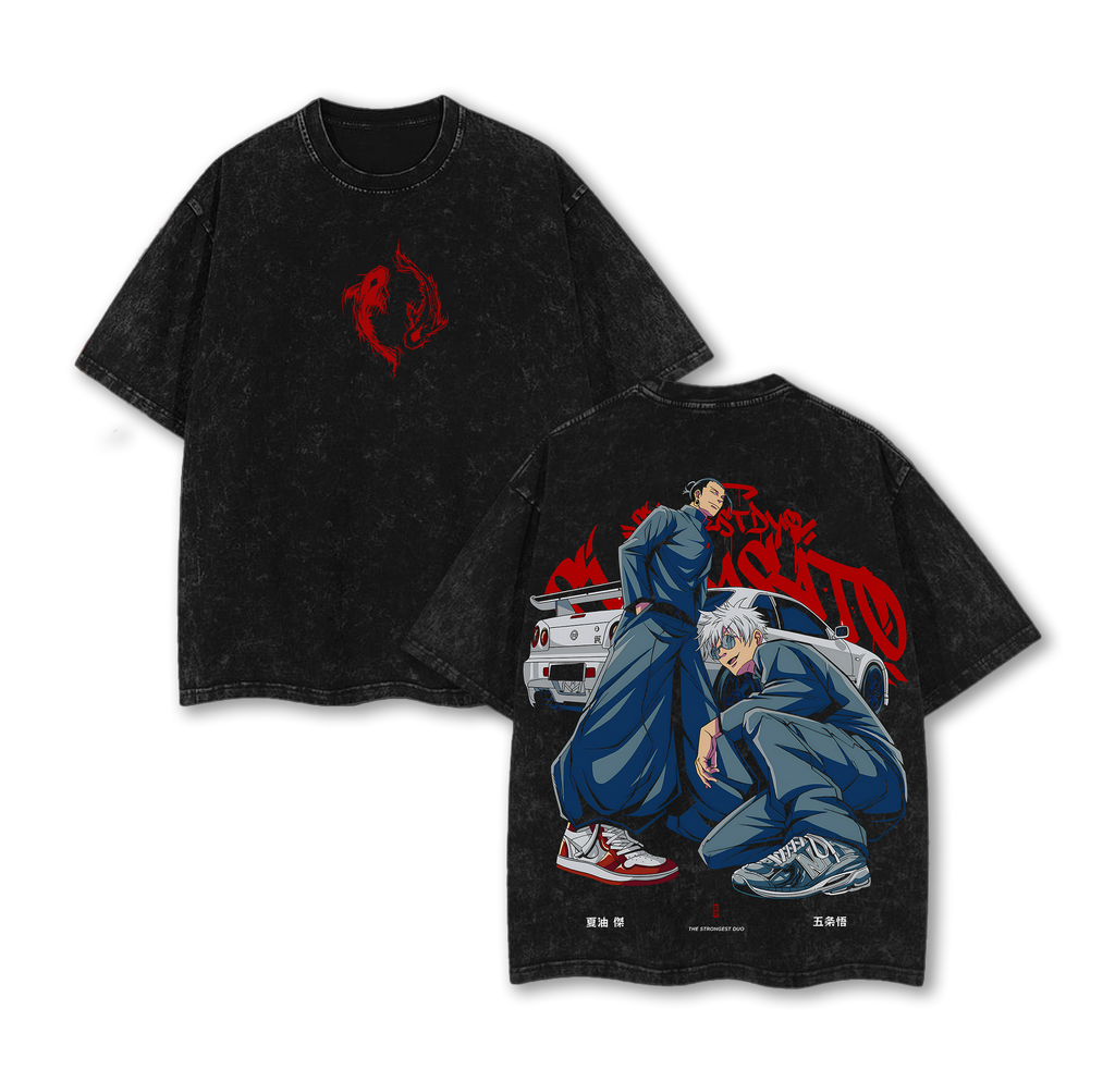 Gojo Satoru x Geto Suguru T Shirt Jujutsu Kaisen Anime Vintage Washed Oversized Streetwear Graphic Tee Car Inspired Design Heavy Cotton Shirt for Fans