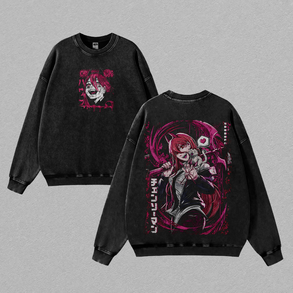 Power Chainsaw Man Anime T-Shirt Vintage Acid Wash Oversized Graphic Tee Streetwear Devil Hunter Gift