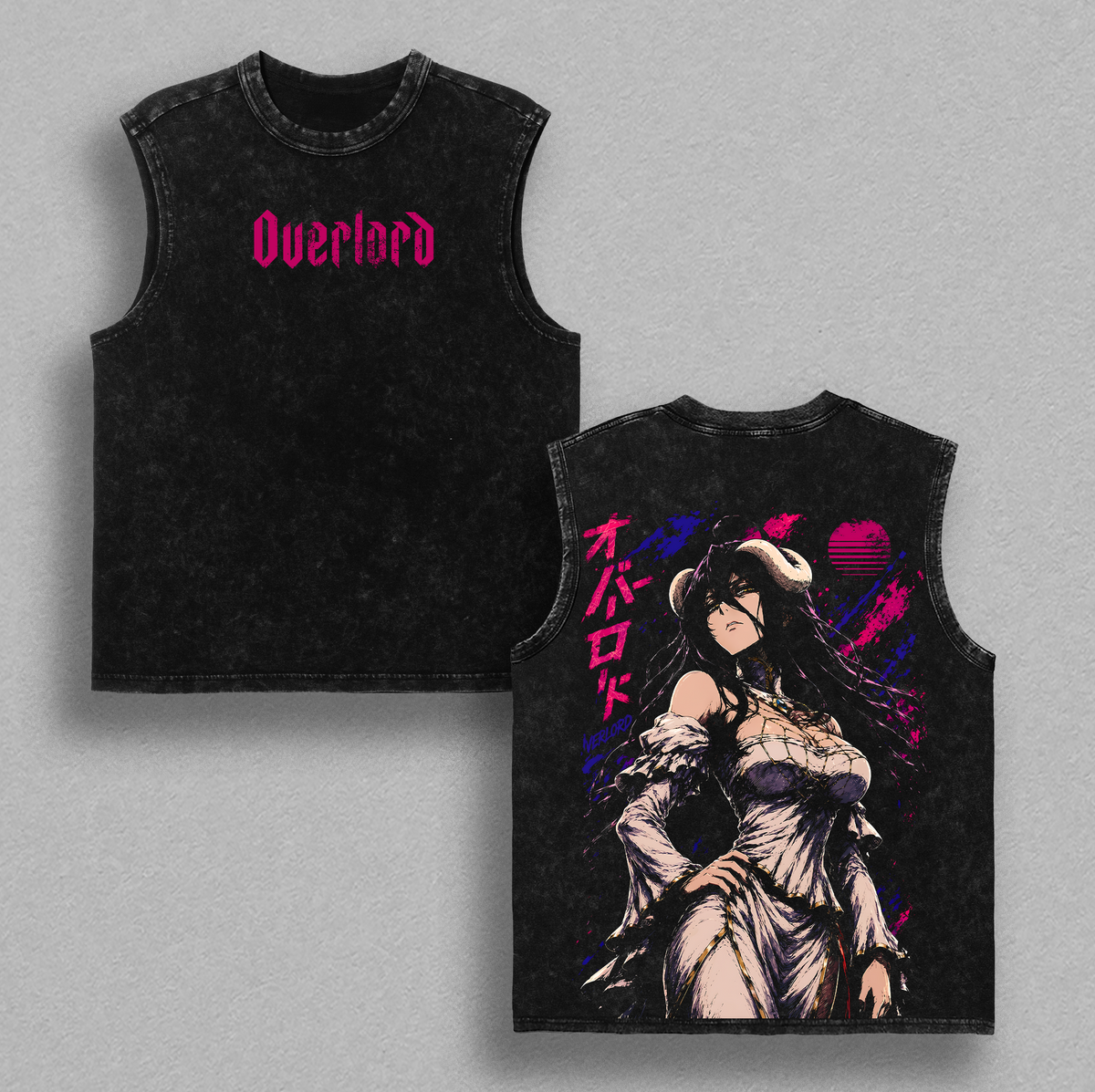 Albedo 2 Overlord Anime Double Printed Vintage Washed Tee Unisex Oversize Anime Manga Washed Heavyweight Cotton T-shirt