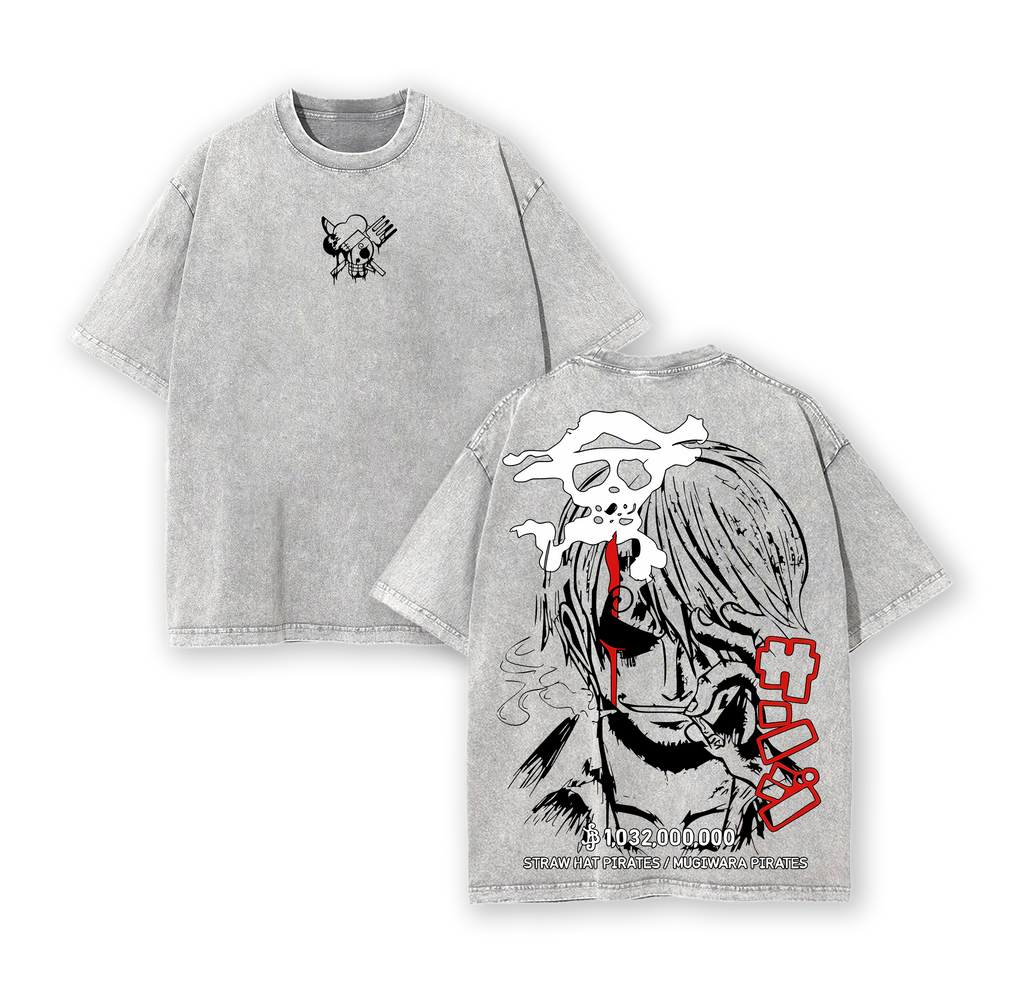 Sanji Vintage Washed Oversized T-Shirt – One Piece Sanji Wanted Bounty Graphic Tee
