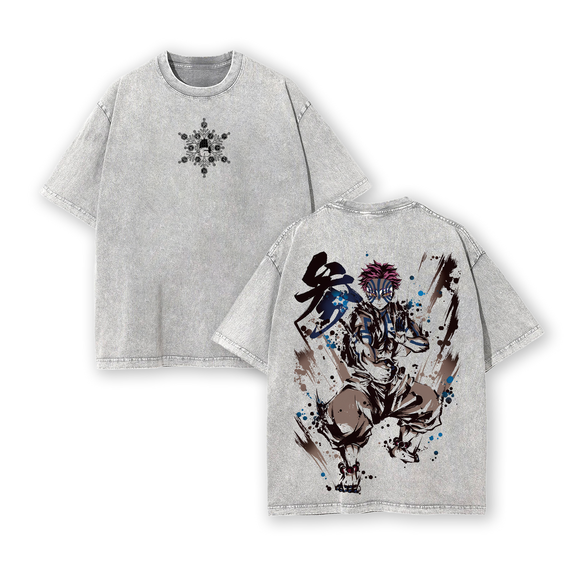 Akaza Upper Rank 3 Graphic Tee, Vintage Washed Oversized Shirt, Manga Villain Demon Slayer Cotton T-Shirt